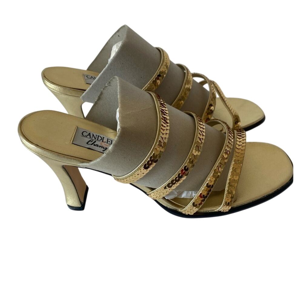 Candlelight & Champagne Women's 10W Gold Sequin Strappy Heels Party Prom NWOT - Picture 5 of 8